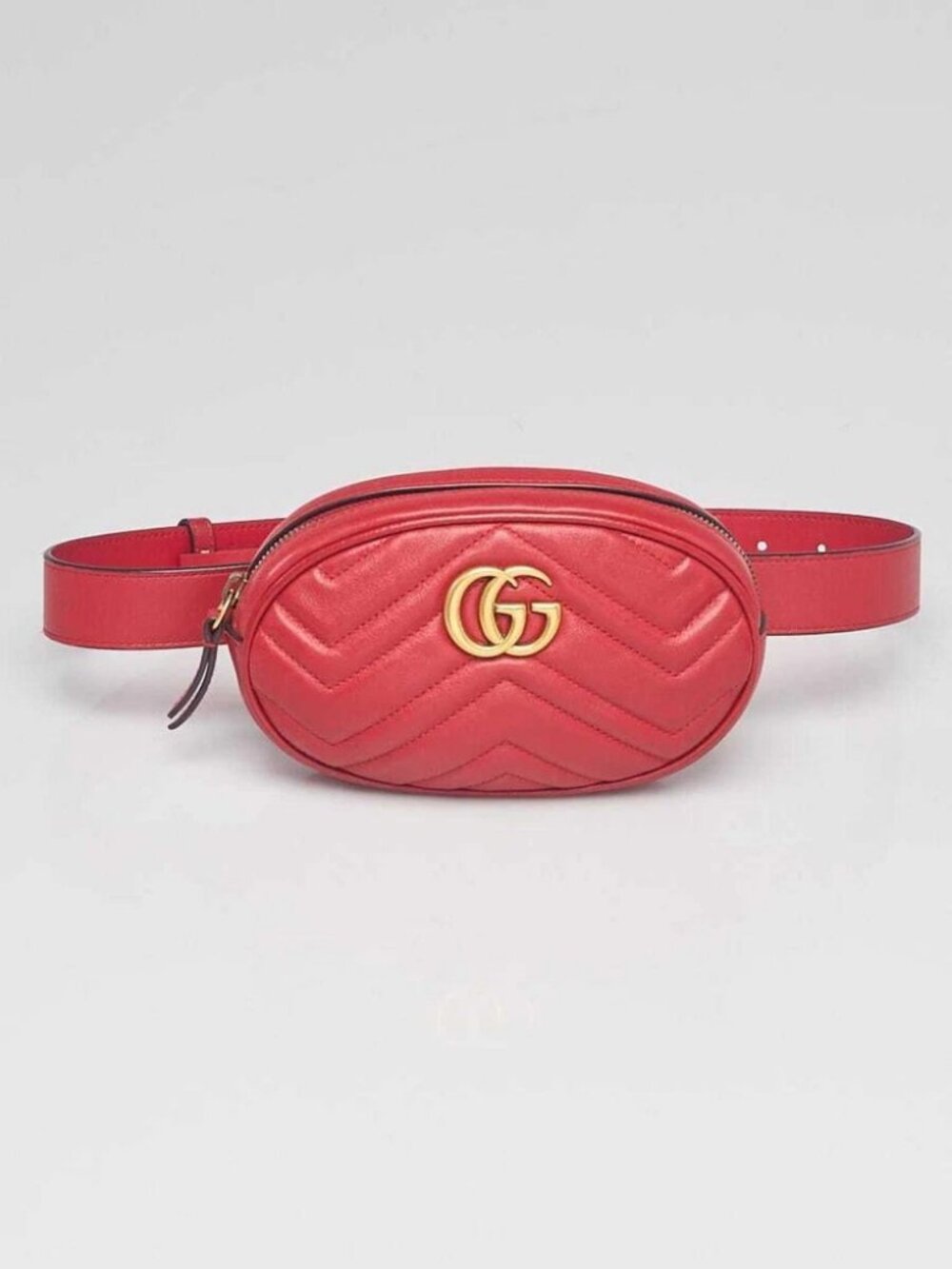 Gucci Red Quilted Leather GG Marmont Waist Belt Bag Size 75/30